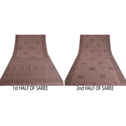 Санскритские винтажные ржаво-фиолетовые сари с рисунком из шелка и анималистичным принтом, устойчивая ткань