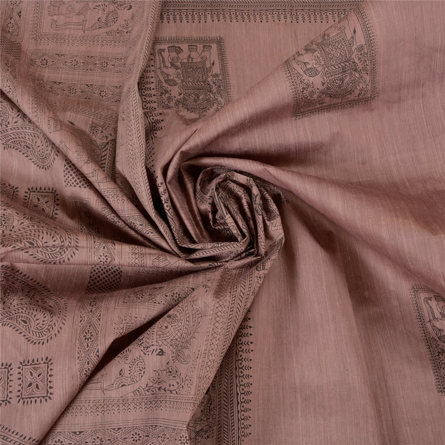 Санскритские винтажные ржаво-фиолетовые сари с рисунком из шелка и анималистичным принтом, устойчивая ткань