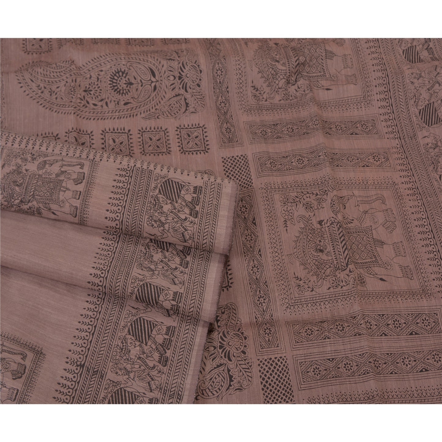 Санскритские винтажные ржаво-фиолетовые сари с рисунком из шелка и анималистичным принтом, устойчивая ткань