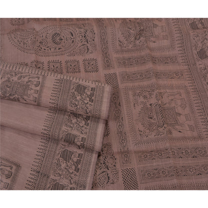 Санскритские винтажные ржаво-фиолетовые сари с рисунком из шелка и анималистичным принтом, устойчивая ткань