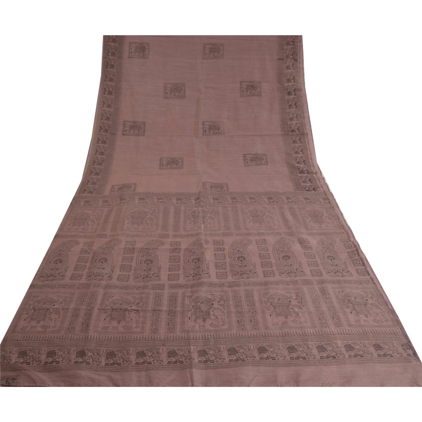 Санскритские винтажные ржаво-фиолетовые сари с рисунком из шелка и анималистичным принтом, устойчивая ткань