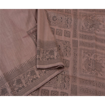 Санскритские винтажные ржаво-фиолетовые сари с рисунком из шелка и анималистичным принтом, устойчивая ткань