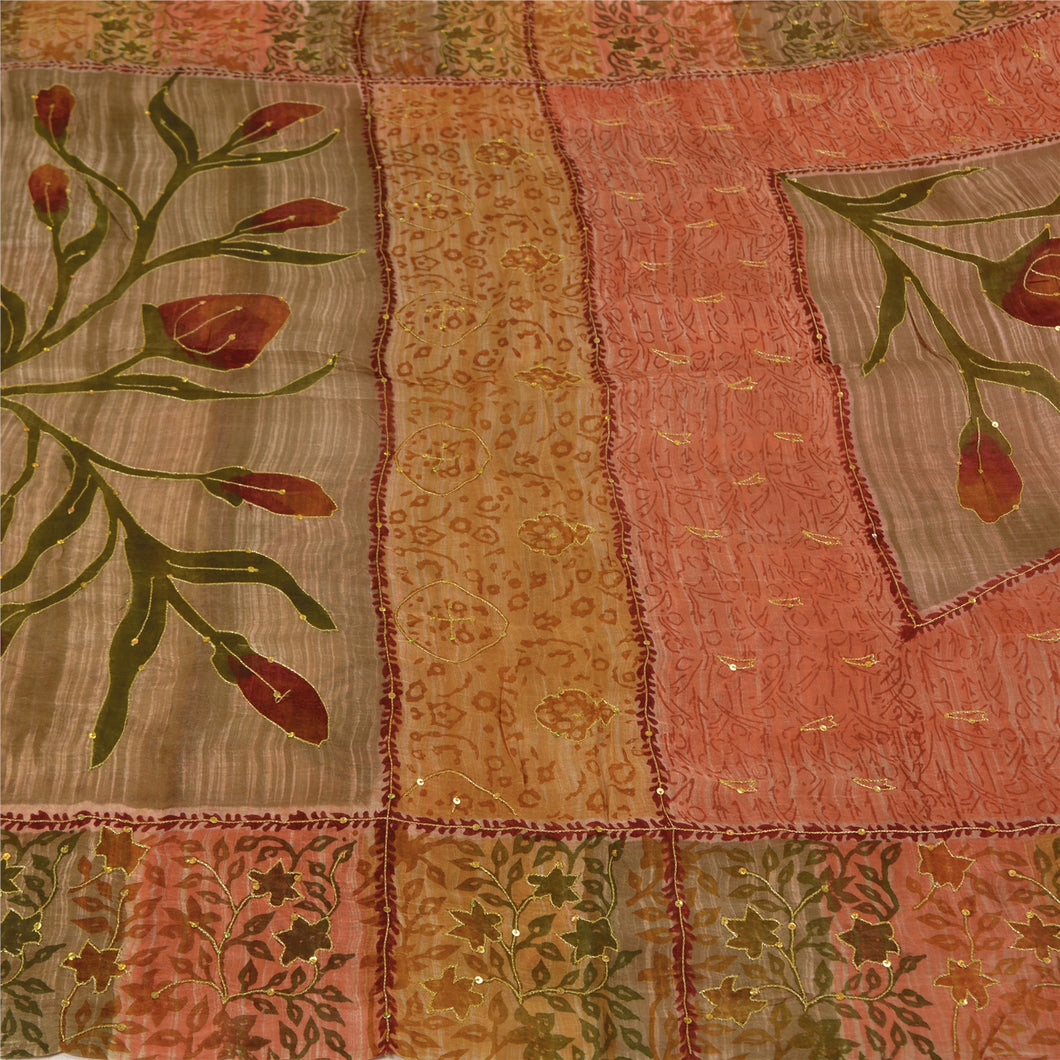 Sanskriti Vintage Indian Sarees 100% Pure Silk Hand Beaded Sari Craft Fabric