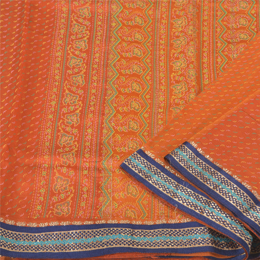 Sanskriti Vintage Orange Sarees Pure Silk Painted Woven Premium Sari Sustainable Fabric