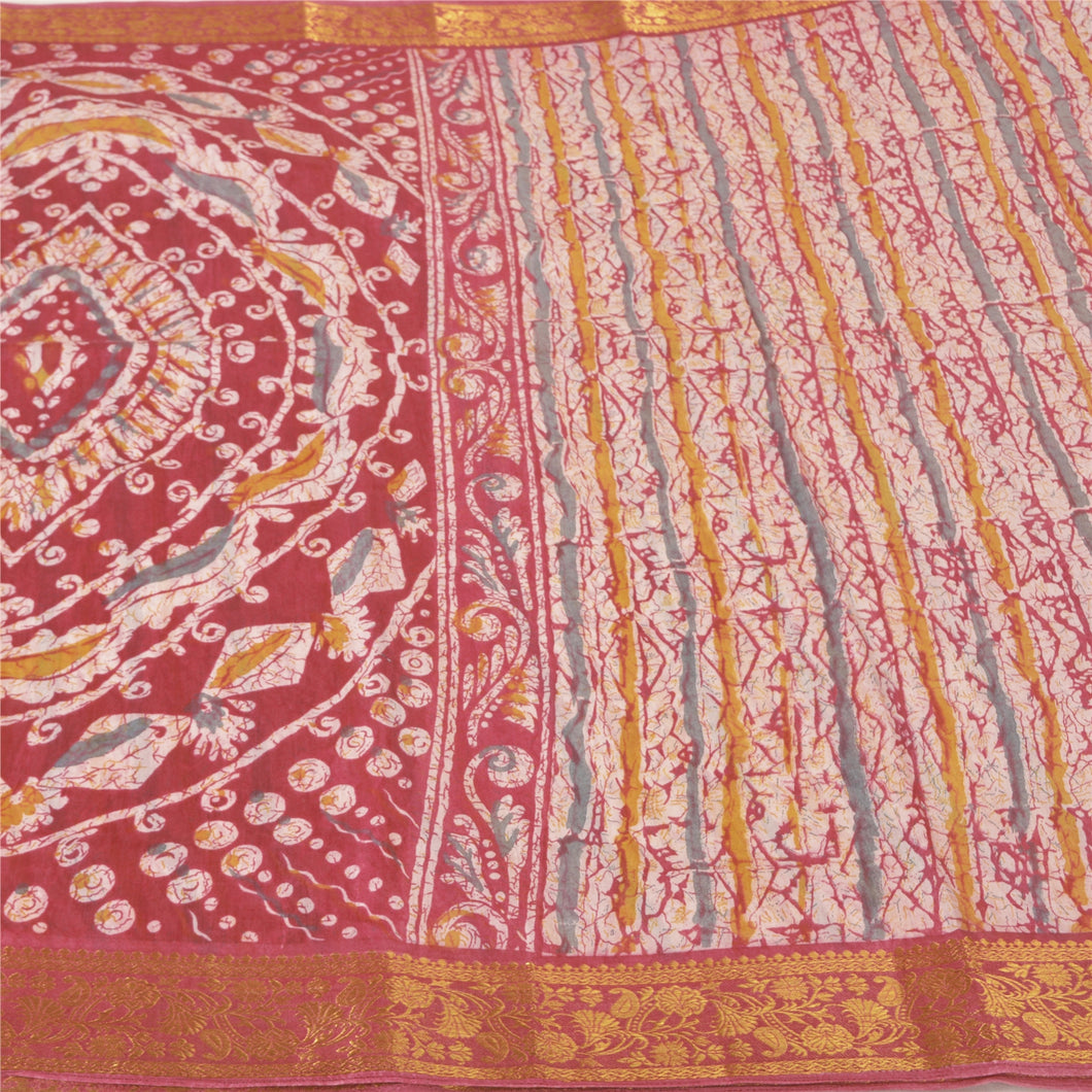 Sanskriti Vintage Pink Sarees Cotton Batik Printed Woven Sari Craft 5 YD Fabric