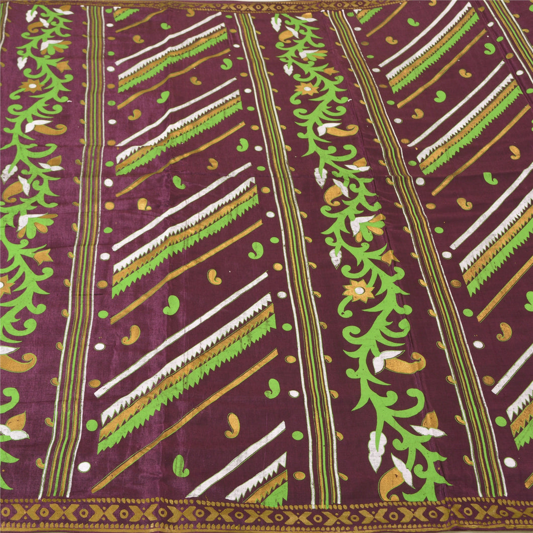 Sanskriti Vintage Dark Purple Sarees Blend Silk Painted Premium Sari Fabric
