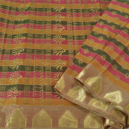 Sanskriti Vintage Indian Sarees Art Silk Woven Painted Premium Sari Craft Sustainable Fabric