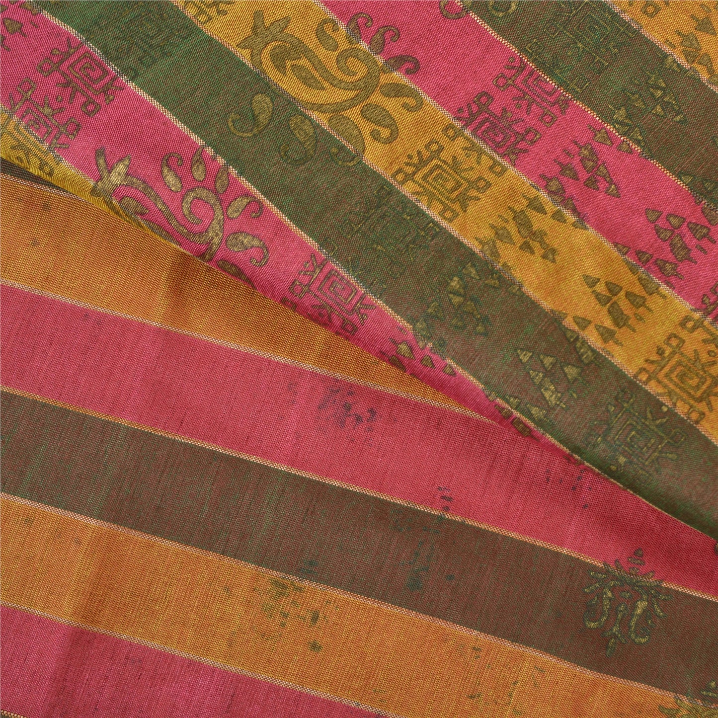 Sanskriti Vintage Indian Sarees Art Silk Woven Painted Premium Sari Craft Sustainable Fabric