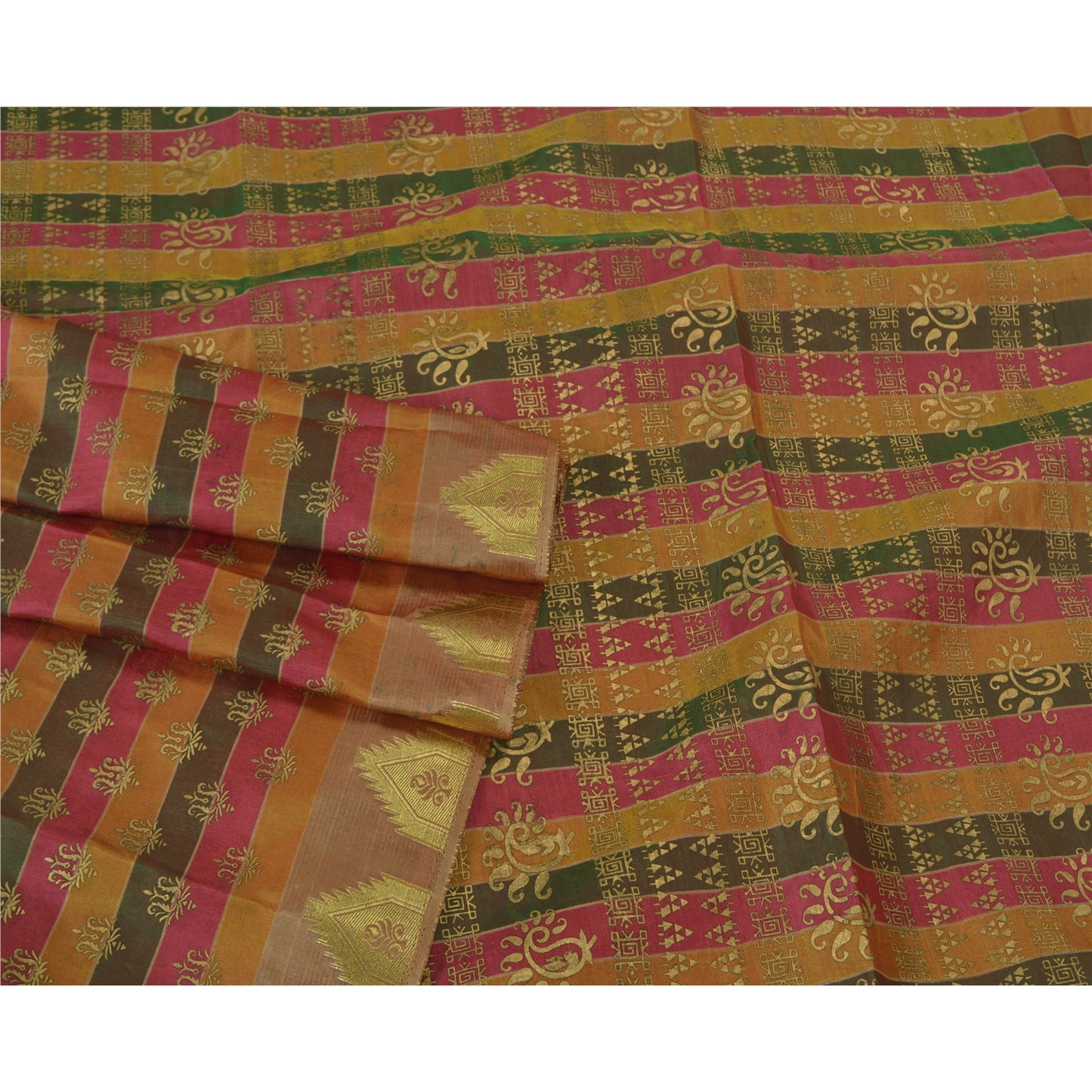 Sanskriti Vintage Indian Sarees Art Silk Woven Painted Premium Sari Craft Sustainable Fabric