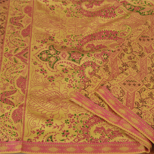 Sanskriti Vintage Golden Sarees Blend Silk Printed Premium Sari Craft Sustainable Fabric