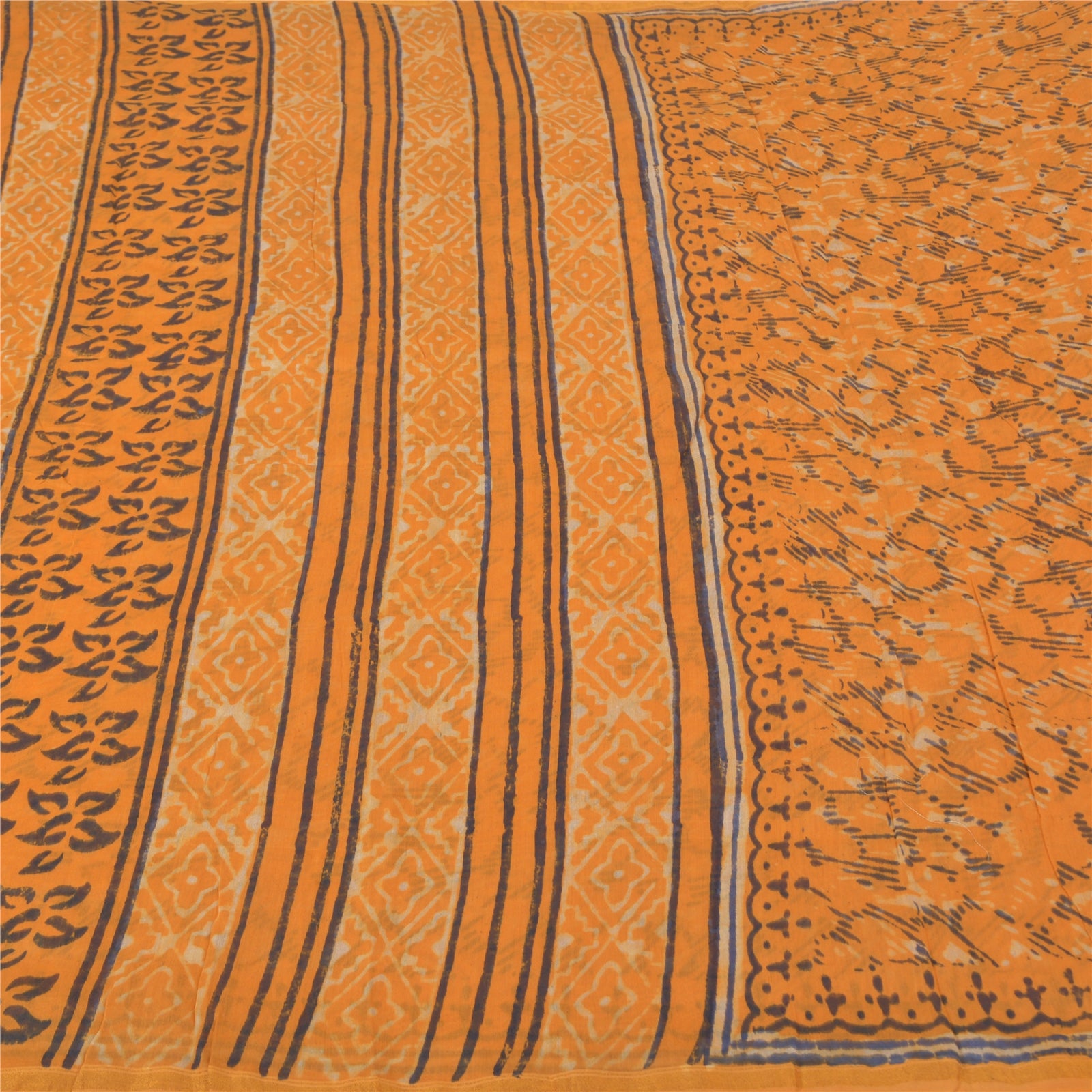 Sanskriti Vintage Saree 100% Pure Silk Saffron Saree Hand Block Printed Bollywood Sari 6yd Fabric Indian Craft Supplies Fabric Material