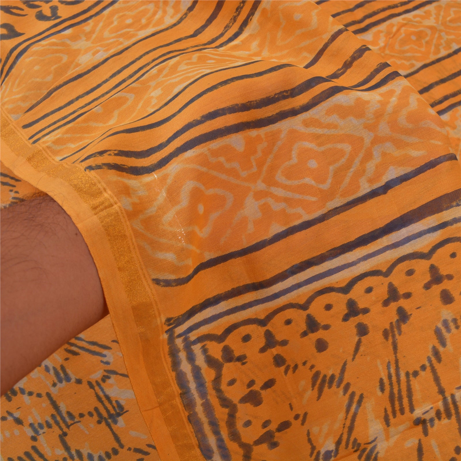 Sanskriti Vintage Saree 100% Pure Silk Saffron Saree Hand Block Printed Bollywood Sari 6yd Fabric Indian Craft Supplies Fabric Material