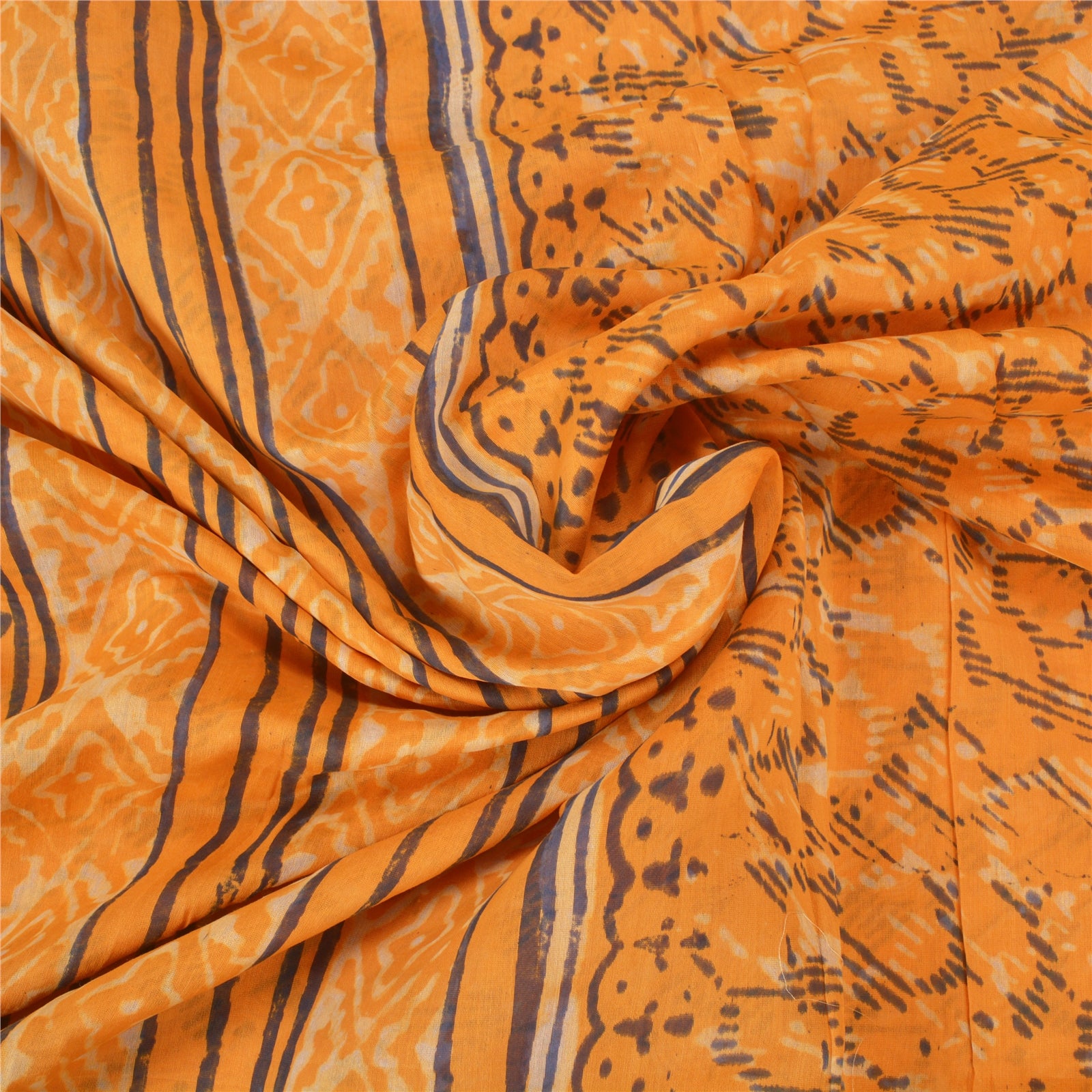 Sanskriti Vintage Saree 100% Pure Silk Saffron Saree Hand Block Printed Bollywood Sari 6yd Fabric Indian Craft Supplies Fabric Material