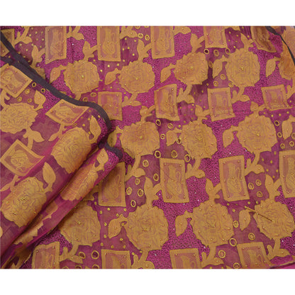Sanskriti Vintage Purple Sarees Pure Organza Silk Hand Beaded Woven Sari Sustainable Fabric