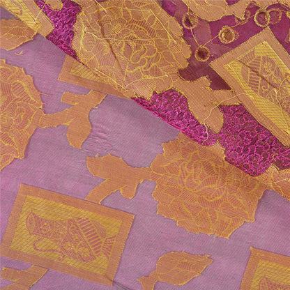 Sanskriti Vintage Purple Sarees Pure Organza Silk Hand Beaded Woven Sari Sustainable Fabric