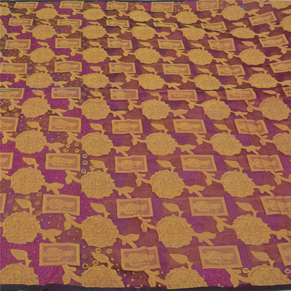 Sanskriti Vintage Purple Sarees Pure Organza Silk Hand Beaded Woven Sari Sustainable Fabric