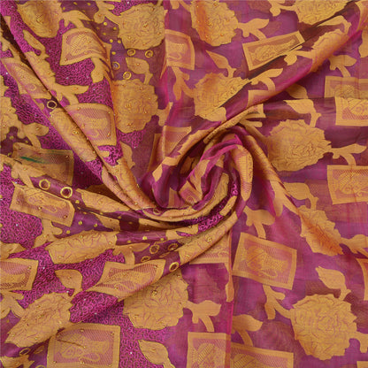 Sanskriti Vintage Purple Sarees Pure Organza Silk Hand Beaded Woven Sari Sustainable Fabric