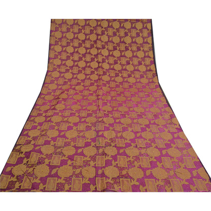 Sanskriti Vintage Purple Sarees Pure Organza Silk Hand Beaded Woven Sari Sustainable Fabric