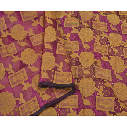 Sanskriti Vintage Purple Sarees Pure Organza Silk Hand Beaded Woven Sari Sustainable Fabric