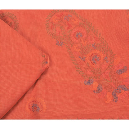 Sanskriti Vintage Peach Sarees Pure Cotton Printed Woven Kota Doria Sari Sustainable Fabric