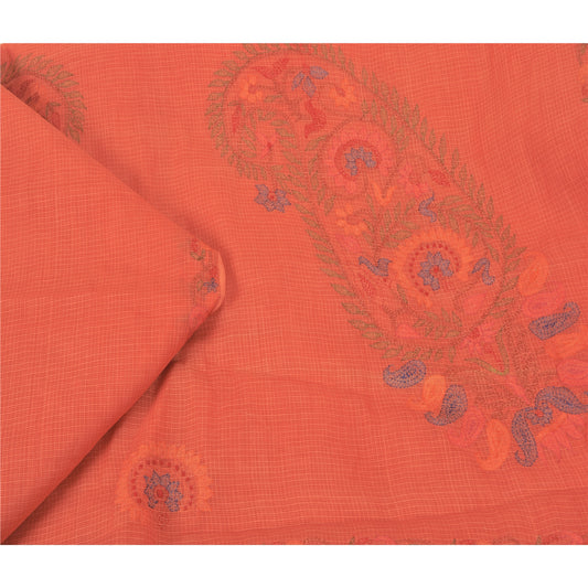 Sanskriti Vintage Peach Sarees Pure Cotton Printed Woven Kota Doria Sari Sustainable Fabric