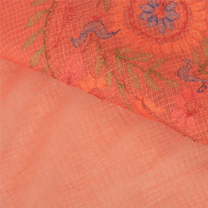 Sanskriti Vintage Peach Sarees Pure Cotton Printed Woven Kota Doria Sari Sustainable Fabric