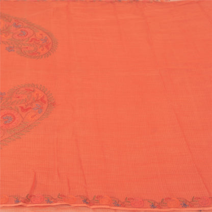 Sanskriti Vintage Peach Sarees Pure Cotton Printed Woven Kota Doria Sari Sustainable Fabric