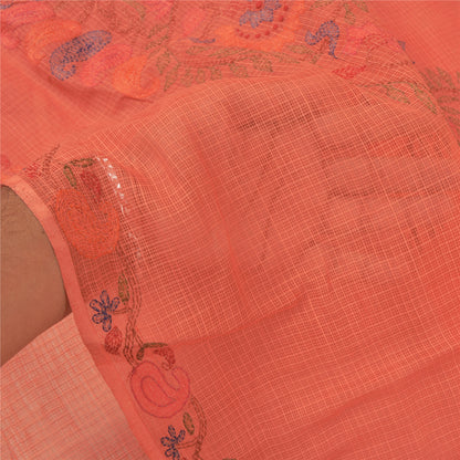 Sanskriti Vintage Peach Sarees Pure Cotton Printed Woven Kota Doria Sari Sustainable Fabric