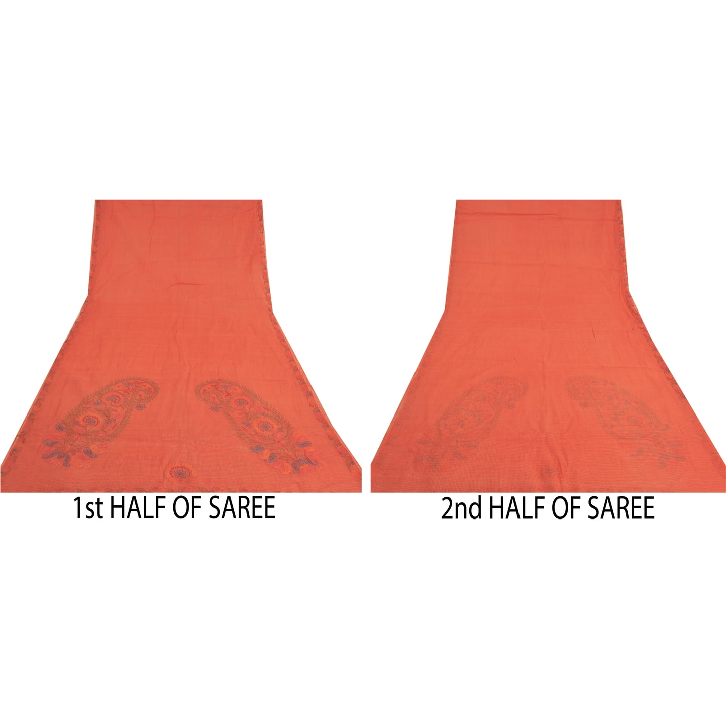 Sanskriti Vintage Peach Sarees Pure Cotton Printed Woven Kota Doria Sari Sustainable Fabric