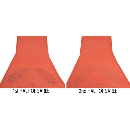 Sanskriti Vintage Peach Sarees Pure Cotton Printed Woven Kota Doria Sari Sustainable Fabric