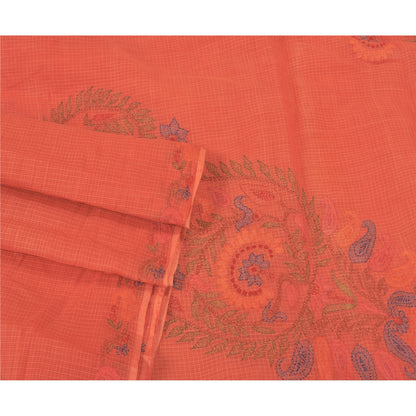 Sanskriti Vintage Peach Sarees Pure Cotton Printed Woven Kota Doria Sari Sustainable Fabric