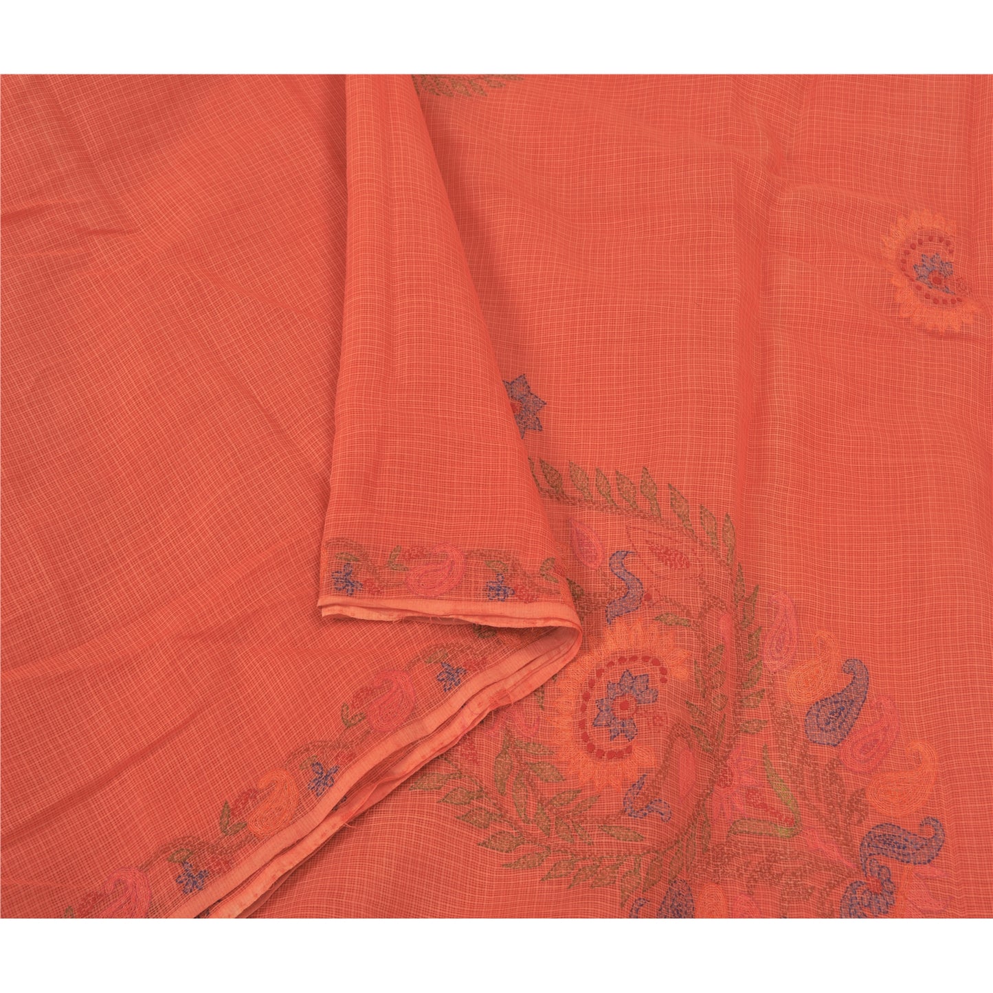 Sanskriti Vintage Peach Sarees Pure Cotton Printed Woven Kota Doria Sari Sustainable Fabric