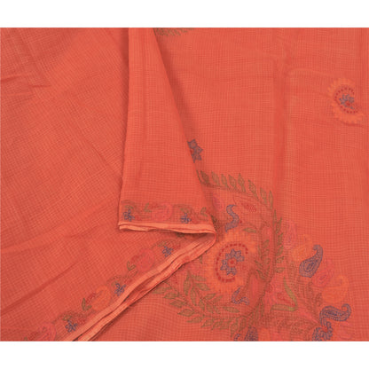Sanskriti Vintage Peach Sarees Pure Cotton Printed Woven Kota Doria Sari Sustainable Fabric
