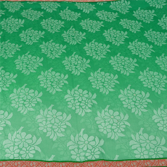 Sanskriti Vintage Green Indian Sarees Net Mesh Woven Premium Sari Craft Sustainable Fabric