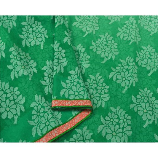 Sanskriti Vintage Green Indian Sarees Net Mesh Woven Premium Sari Craft Sustainable Fabric