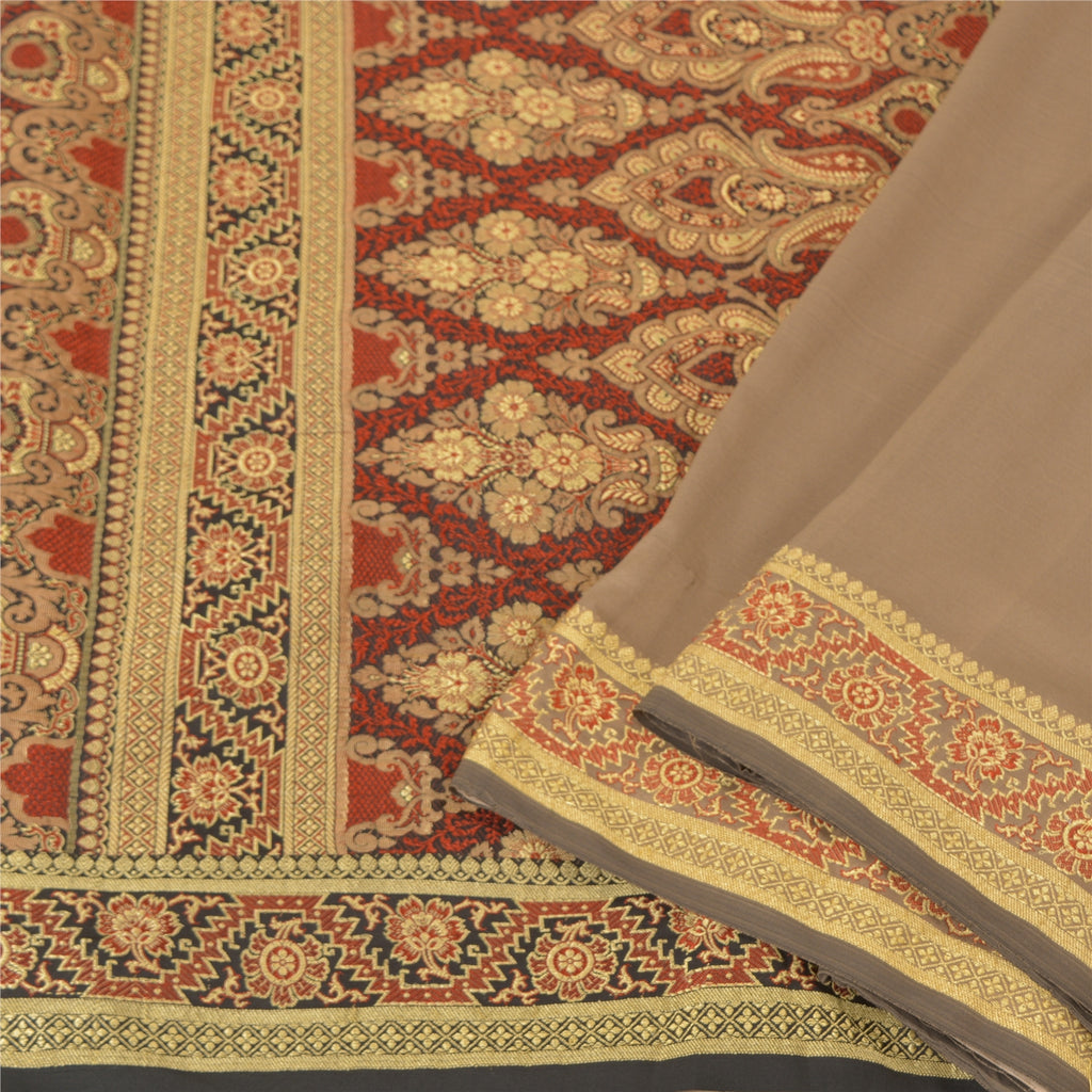 Sanskriti Vintage Brune Indiske Sareer Kunstsilke Vævet Premium Sari Håndværk Bæredygtigt Stoff