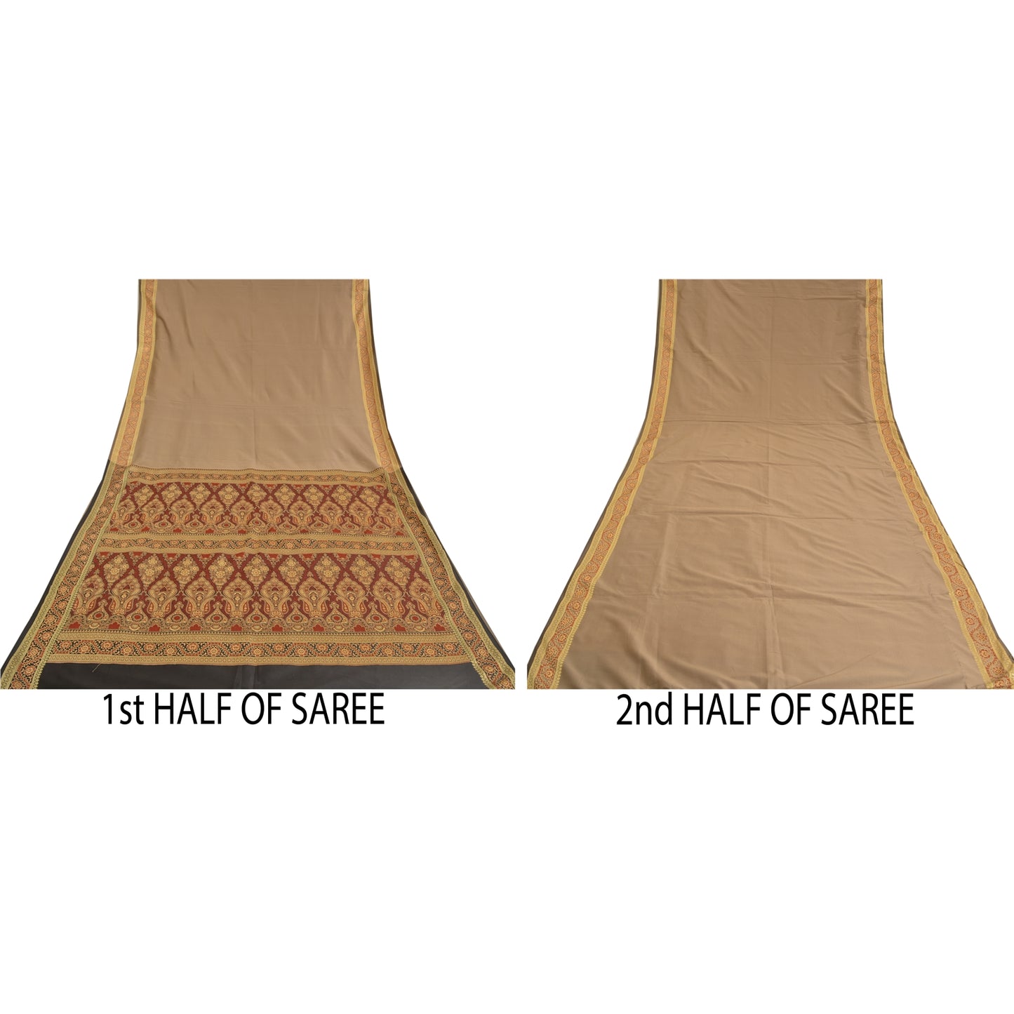 Sanskriti Vintage Brune Indiske Sareer Kunstsilke Vævet Premium Sari Håndværk Bæredygtigt Stoff