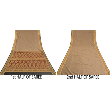 Sanskriti Vintage Brune Indiske Sareer Kunstsilke Vævet Premium Sari Håndværk Bæredygtigt Stoff