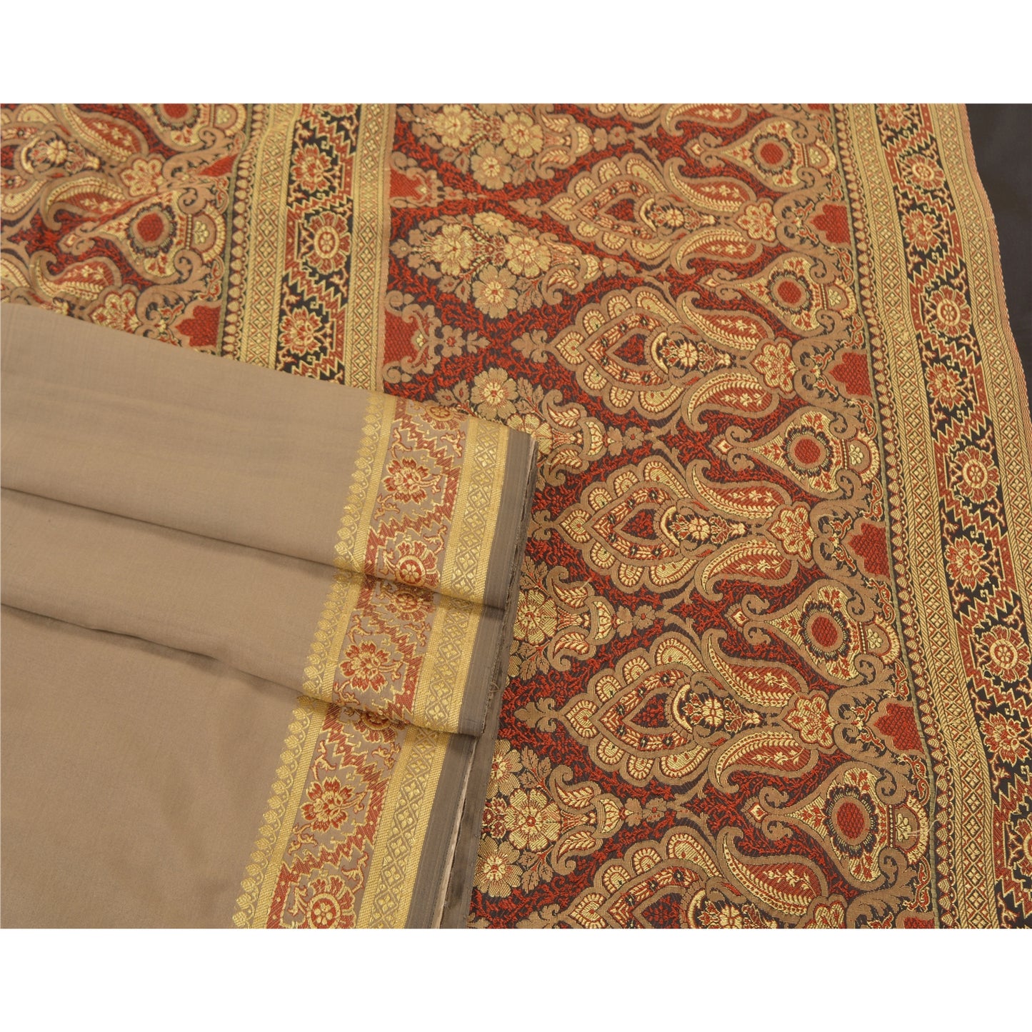 Sanskriti Vintage Brune Indiske Sareer Kunstsilke Vævet Premium Sari Håndværk Bæredygtigt Stoff