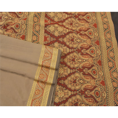 Sanskriti Vintage Brune Indiske Sareer Kunstsilke Vævet Premium Sari Håndværk Bæredygtigt Stoff