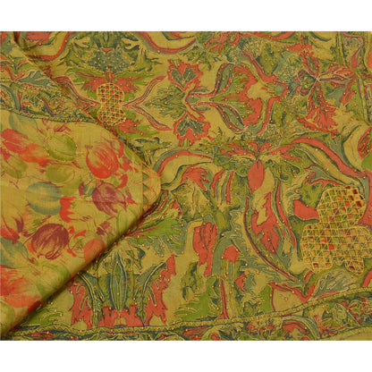 Sanskriti Vintage Green Sarees 100% Pure Silk Hand Beaded Sari Craft Sustainable Fabric