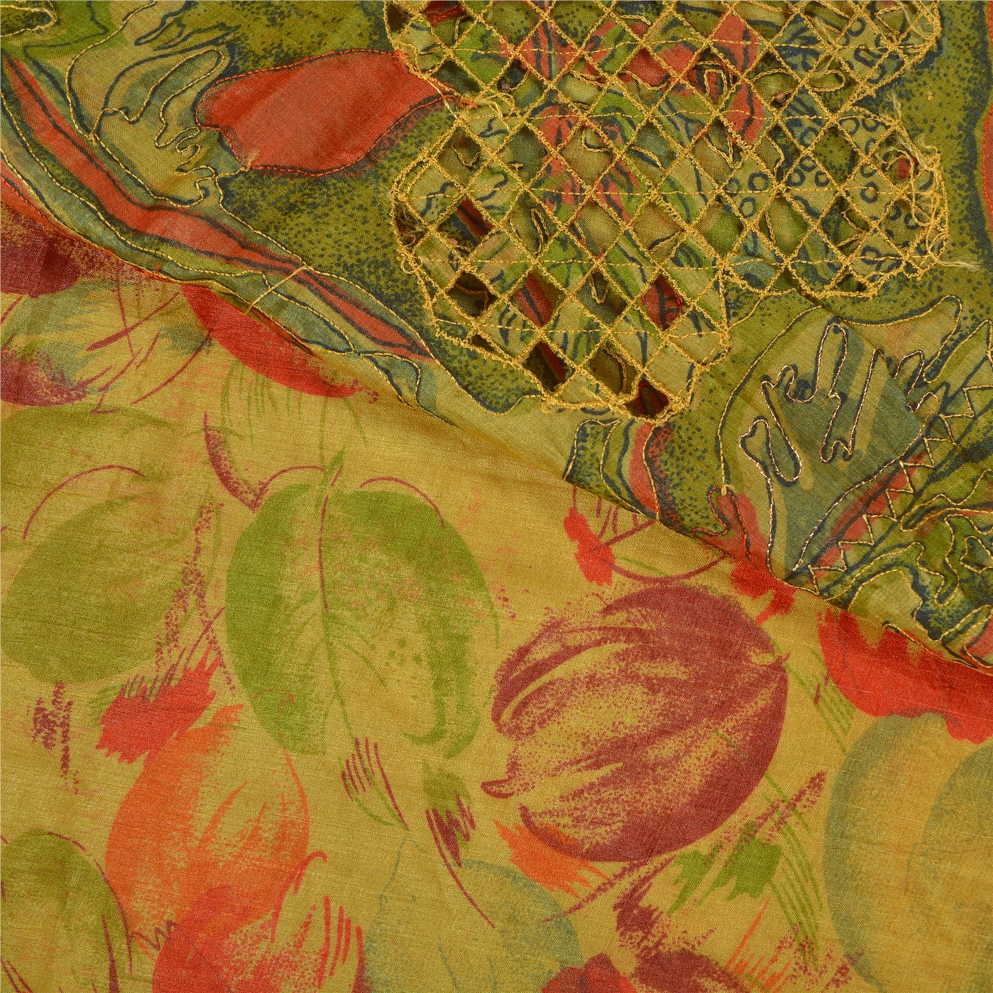 Sanskriti Vintage Green Sarees 100% Pure Silk Hand Beaded Sari Craft Sustainable Fabric