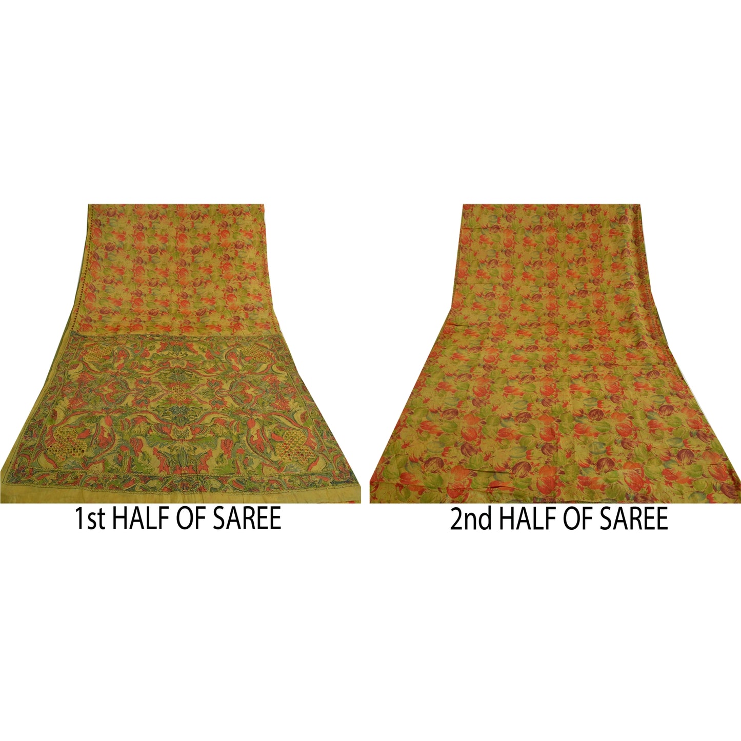 Sanskriti Vintage Green Sarees 100% Pure Silk Hand Beaded Sari Craft Sustainable Fabric