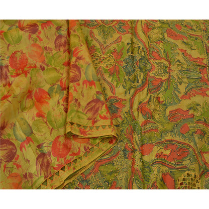 Sanskriti Vintage Green Sarees 100% Pure Silk Hand Beaded Sari Craft Sustainable Fabric