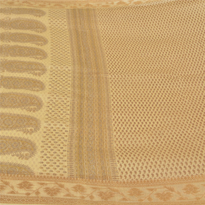 Sanskriti Vintage Elfenbensfarvet Sarees Bomuld Silke Trykt Vævet Kota Sari Håndværk Bæredygtigt Stof