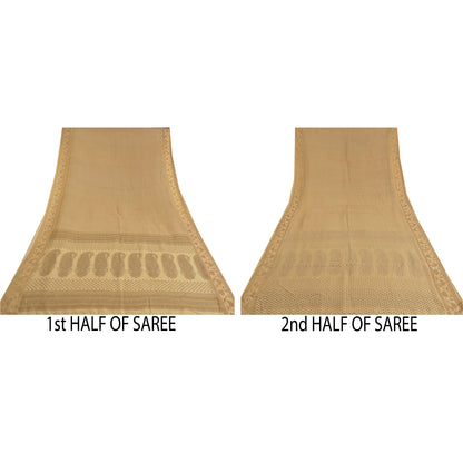 Sanskriti Vintage Elfenbensfarvet Sarees Bomuld Silke Trykt Vævet Kota Sari Håndværk Bæredygtigt Stof