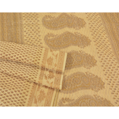 Sanskriti Vintage Elfenbensfarvet Sarees Bomuld Silke Trykt Vævet Kota Sari Håndværk Bæredygtigt Stof