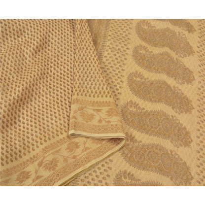 Sanskriti Vintage Elfenbensfarvet Sarees Bomuld Silke Trykt Vævet Kota Sari Håndværk Bæredygtigt Stof