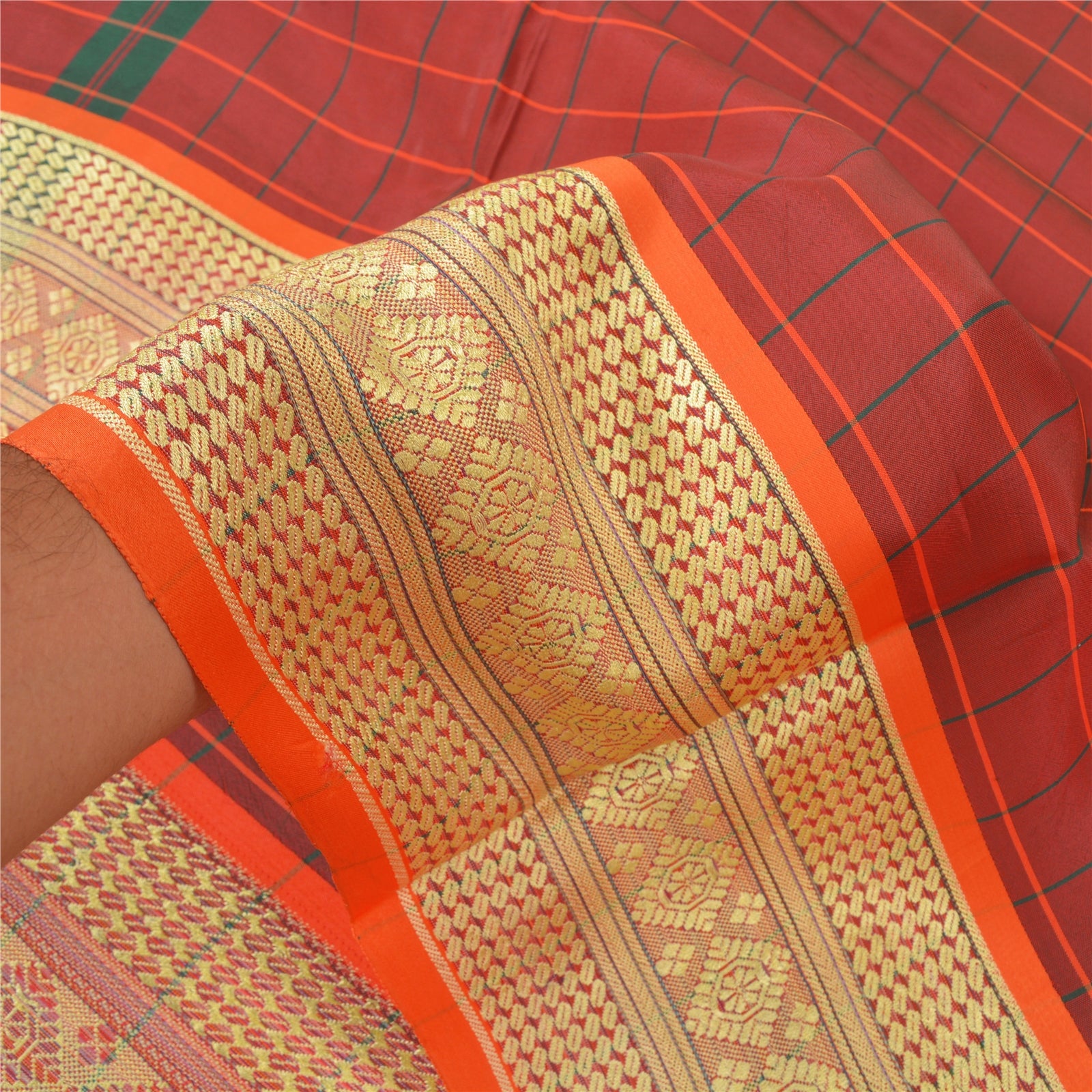 Sanskriti Vintage Mørkerøde Indiske Sarier Blandet Silke Vævet Premium Sari Bæredygtigt Stoff