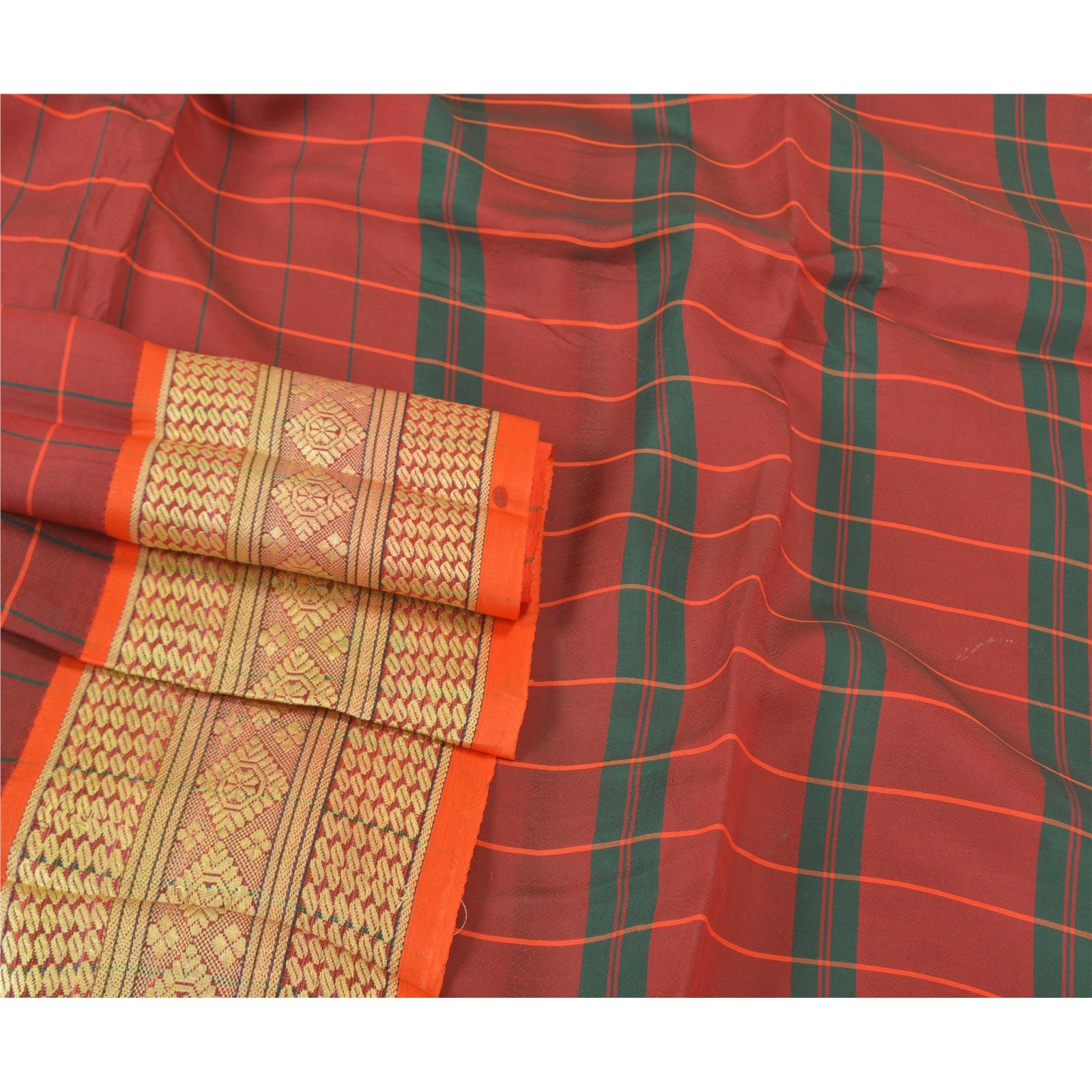 Sanskriti Vintage Mørkerøde Indiske Sarier Blandet Silke Vævet Premium Sari Bæredygtigt Stoff